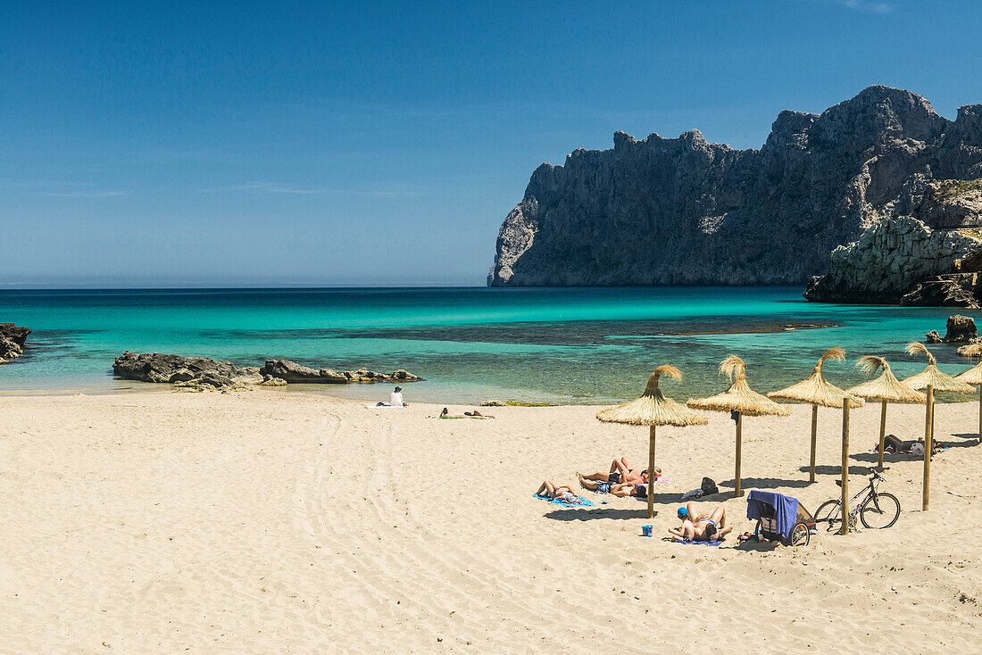 Beach scene at Cala de Sant Vicenc, near Pollenca, Majorca, Spain