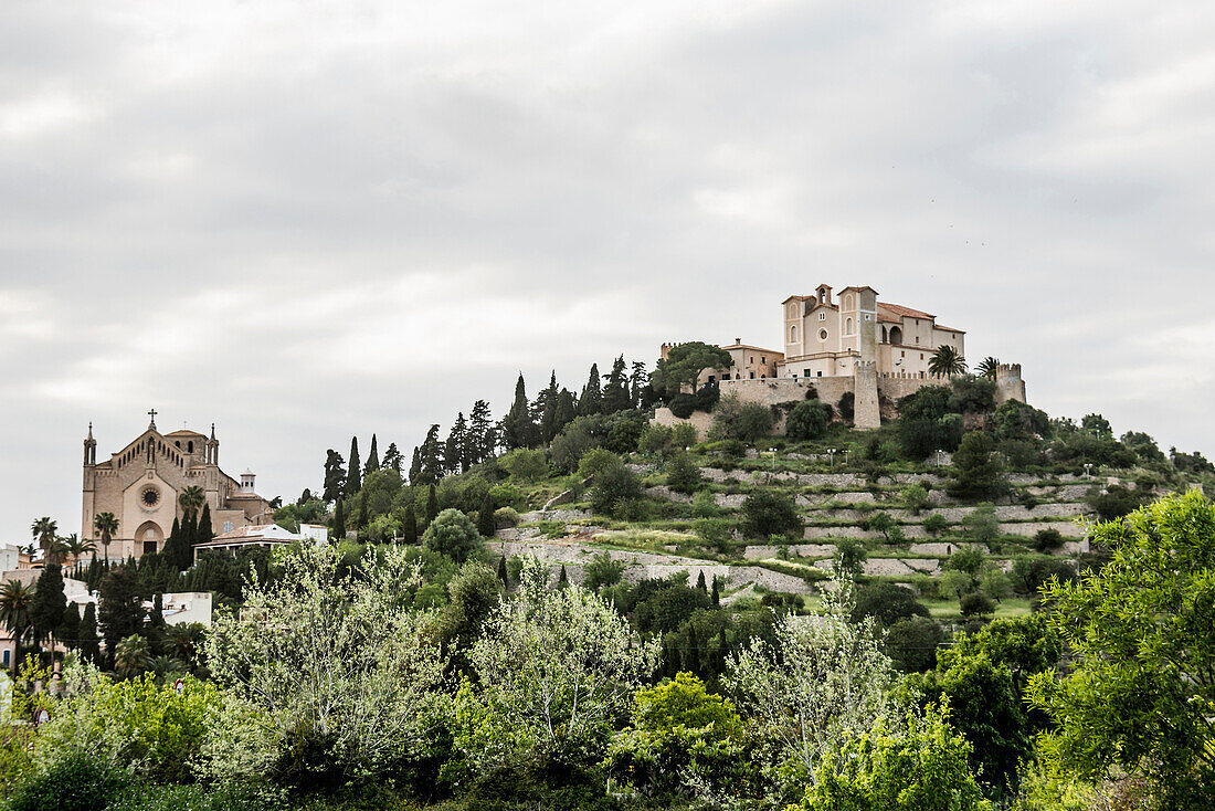 Parish church and Santuari de Sant Salvador, Arta, near Manacor, Majorca, Spain