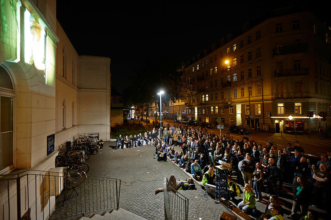 Movie art project 'A wall is a screen', film screening/projections in public spaces, Reeperbahn, Hamburg, Germany