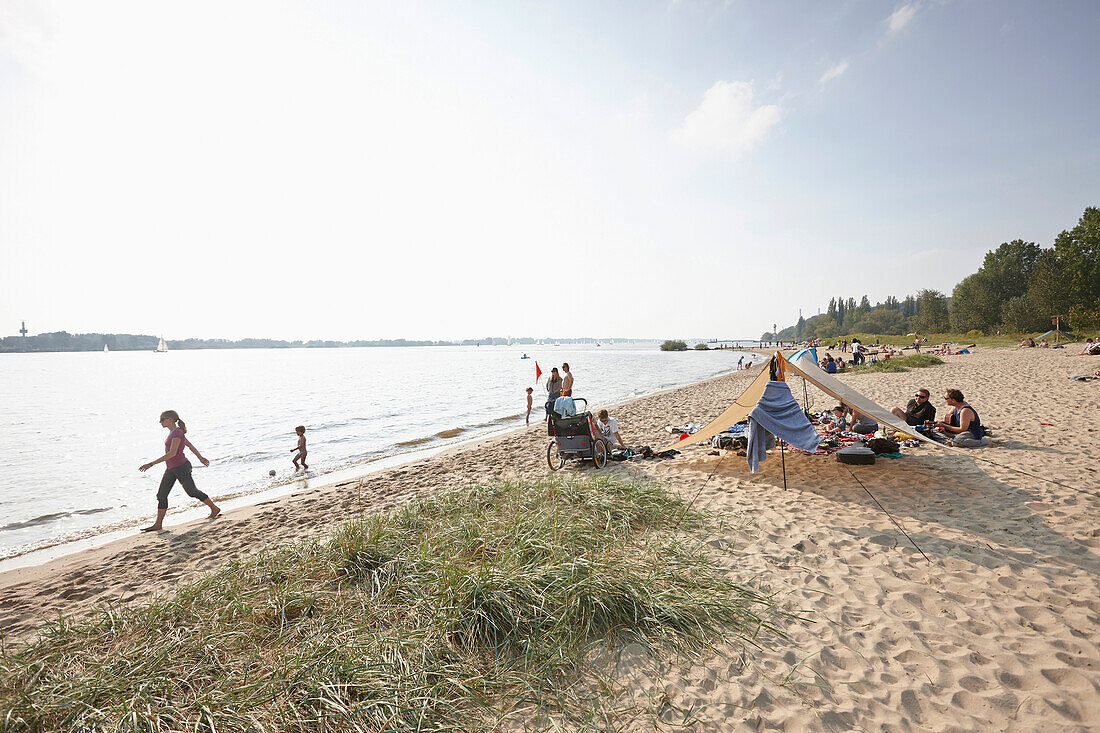 Banks of Falkenstein, Elbe beach and Wittenberg lighthouse, Hamburg, Germany