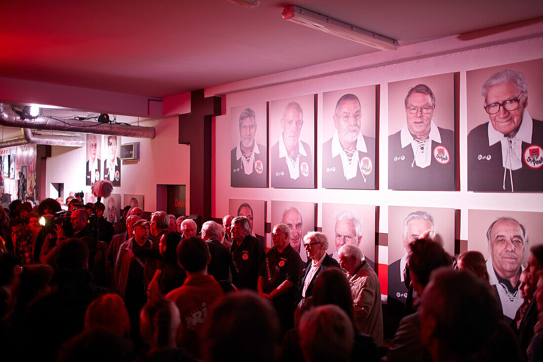 Exhibition at the main tribune of Millerntor stadium, project by initiative 'Viva con Agua', open during home matches of football club St. Pauli, Hamburg, Germany