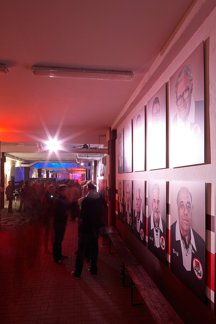 Exhibition at the main tribune of Millerntor stadium, project by initiative 'Viva con Agua', open during home matches of football club St. Pauli, Hamburg, Germany