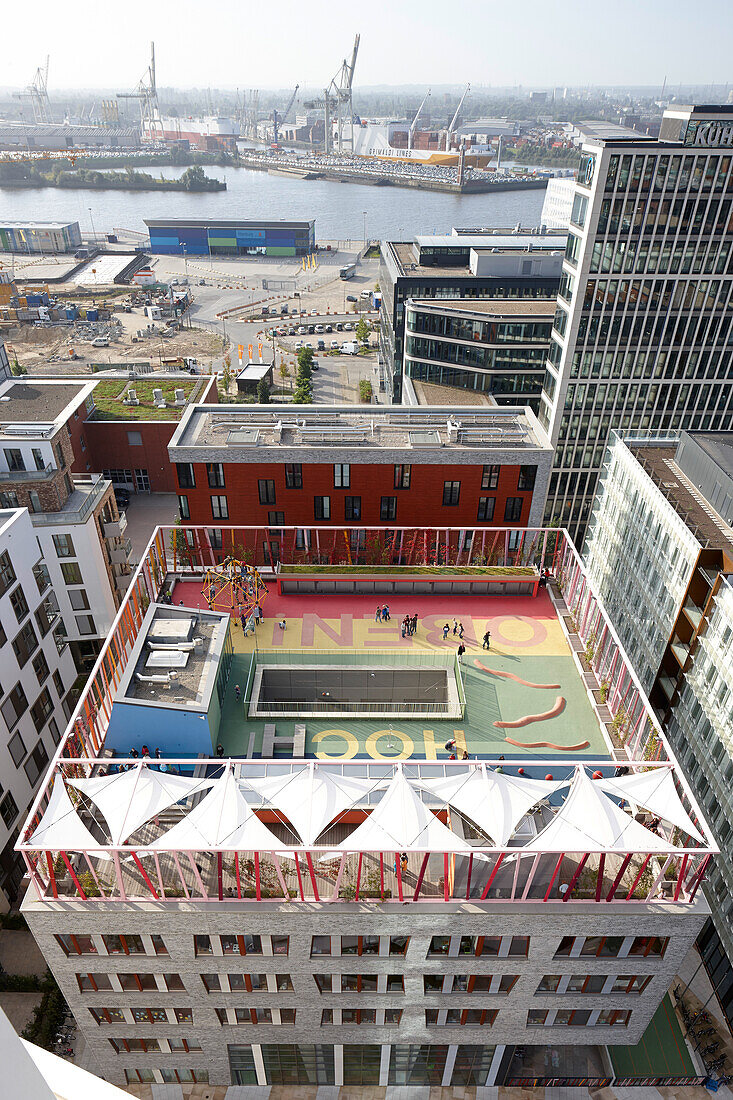 School playground on the roof of Katharinen school, HafenCity, Hamburg, Germany