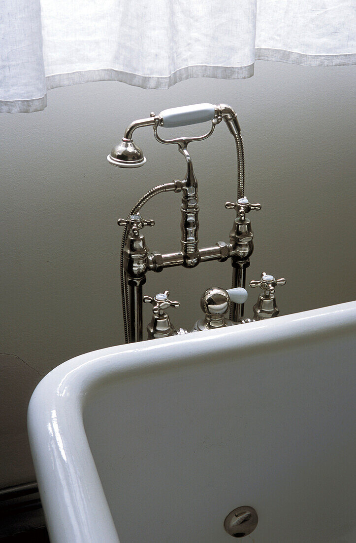 Close up of a cast iron bathtub