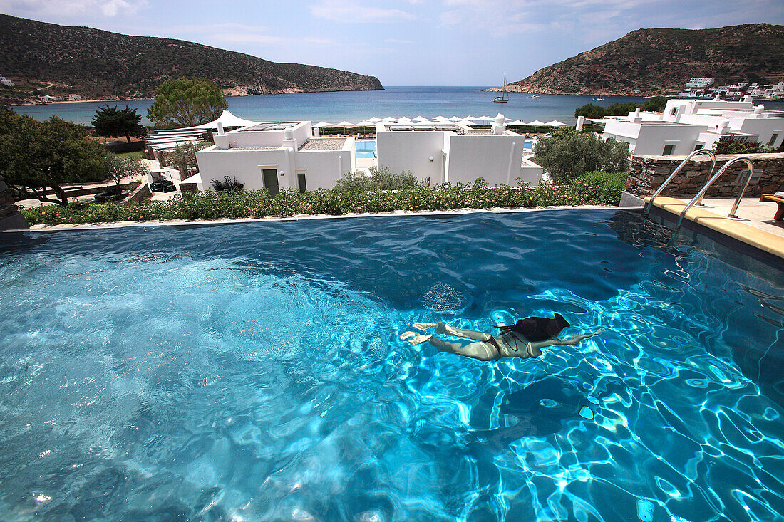 Greece, Cyclades Islands, Sifnos Islands, Village of Vathi, Elies Hotel, swimming pool