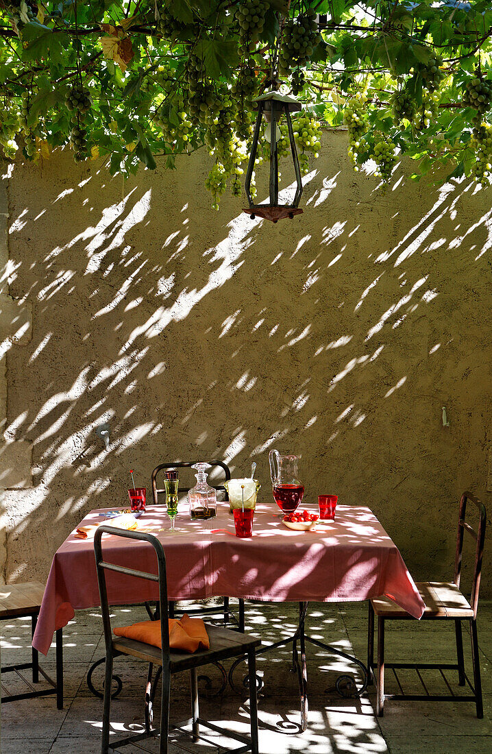 France, Provence - Alps- Côte d'Azur, Southern France, Laid Table under a pergola
