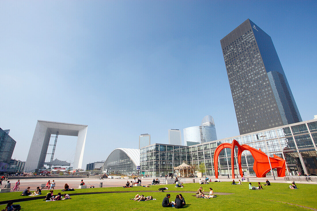 France, Paris, la Défense, general view on the square and towers