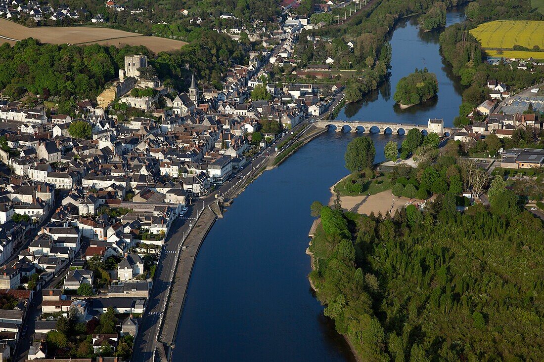 France, Centre, Loir et Cher, Loire valley, Montrichard town, aerial view