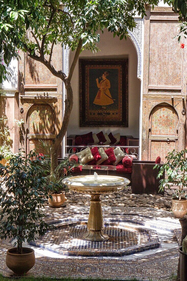 Kingdom of Morocco, Fes, Fes el Bali, Medina of Fes,  Riad Laaroussa, Courtyard