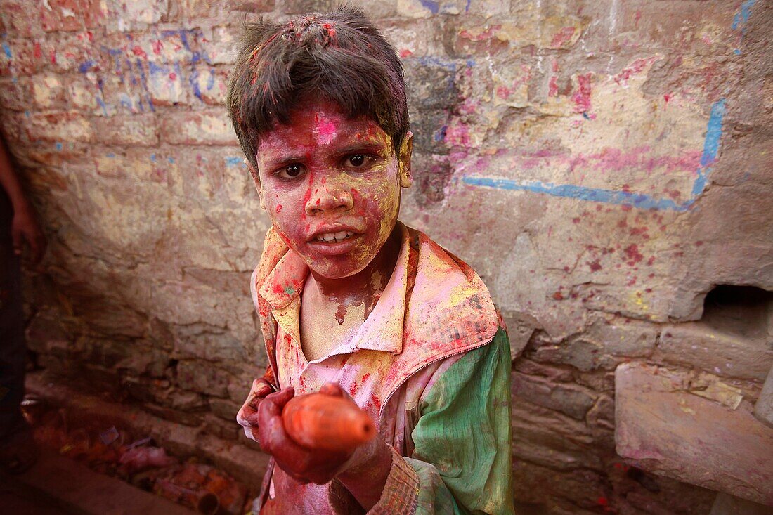 Boy celebrating Holi festival
