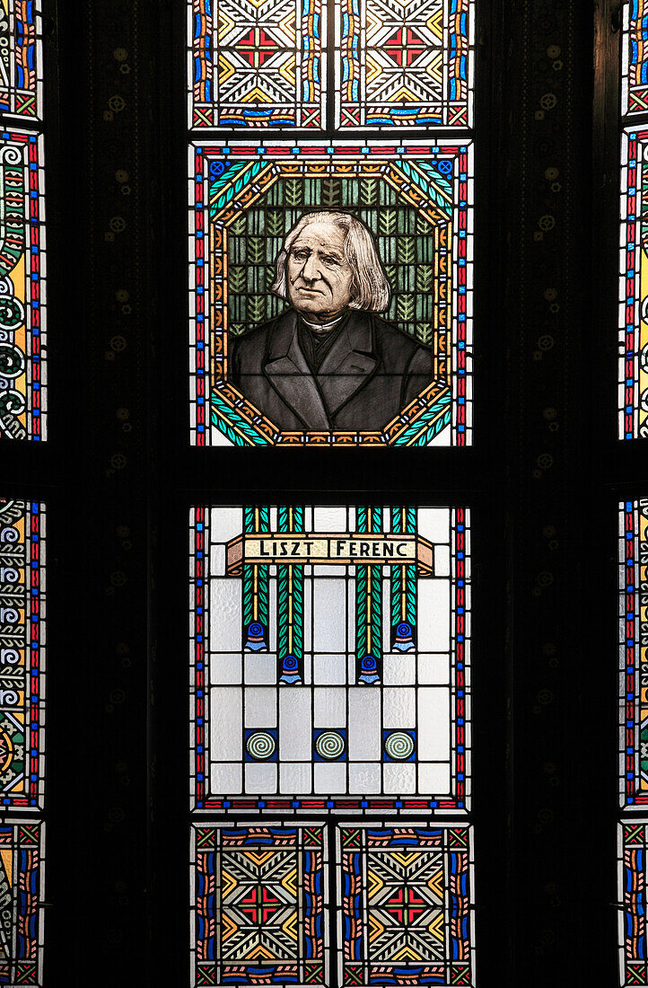 Romania, Targu Mures, Culture Palace, stained glass window, Ferenc Liszt image