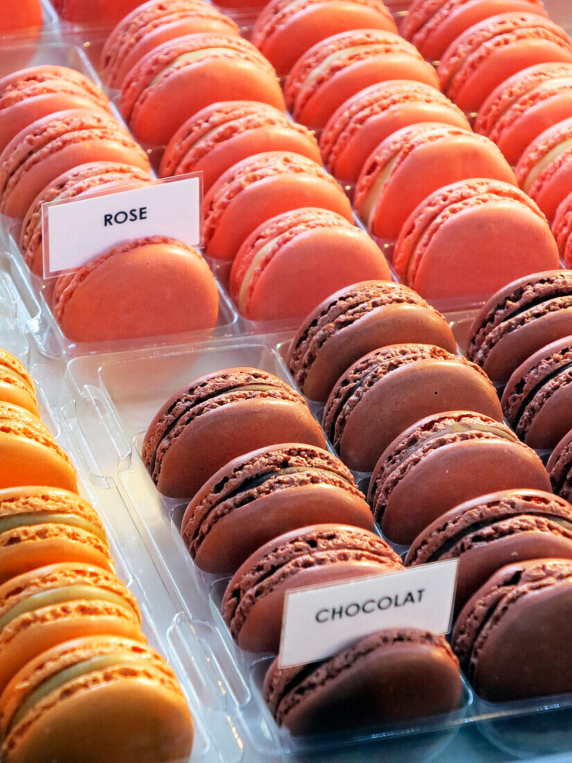 France. Close up on fine cakes (macarons)