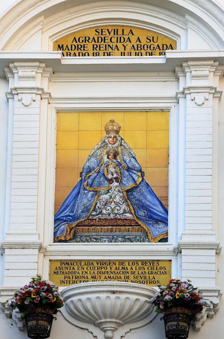 Spain, Andalusia, Seville, Virgin Mary image, wall painting