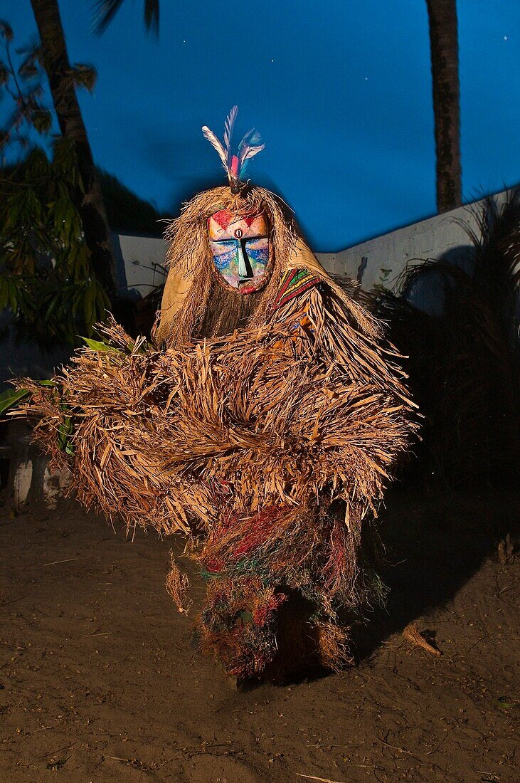 'Africa, Gabon, Estuaire region, Libreville capital, La SabliÃ¨re, Bwiti ceremonies, the Mboma na ditsuala spirit (''python with feathers'') shows rarely to humans, here the body is only a support to the spirit showing up during the ceremony'