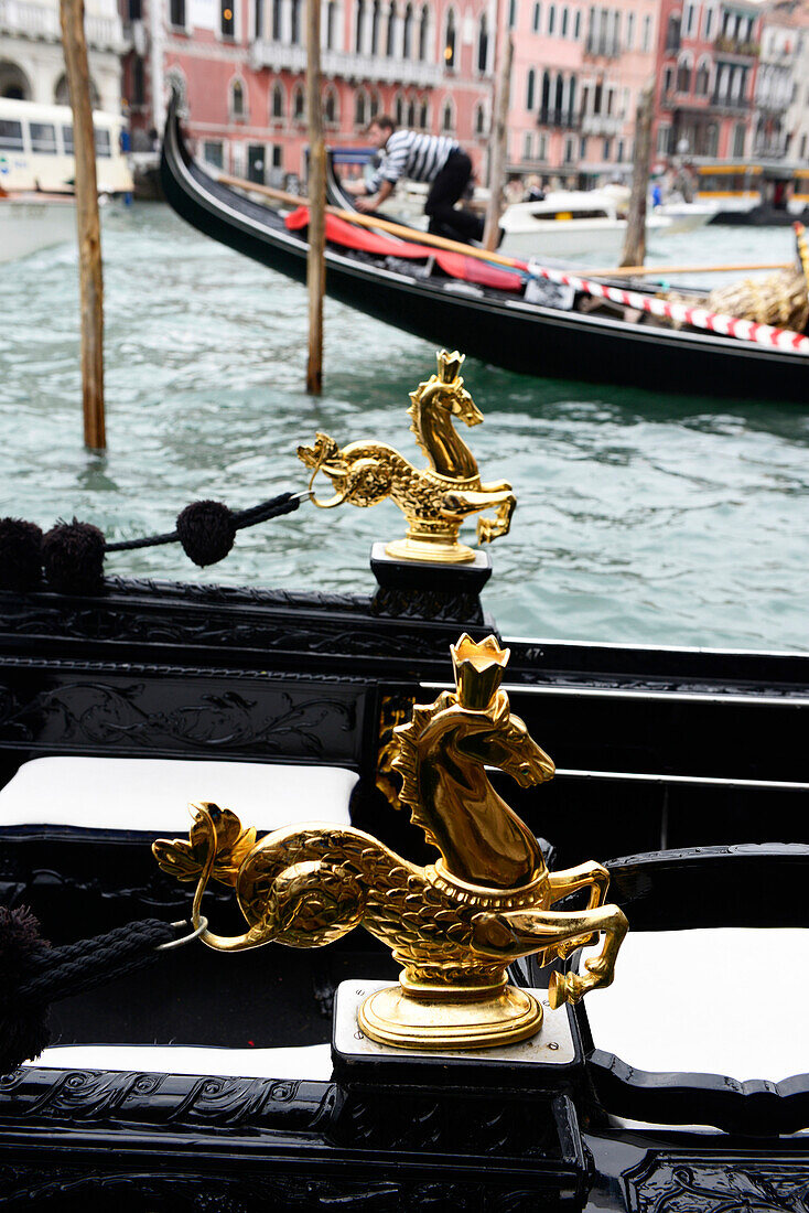 Detail of gondola at Grand Canal  in Venice, Italy, Europe