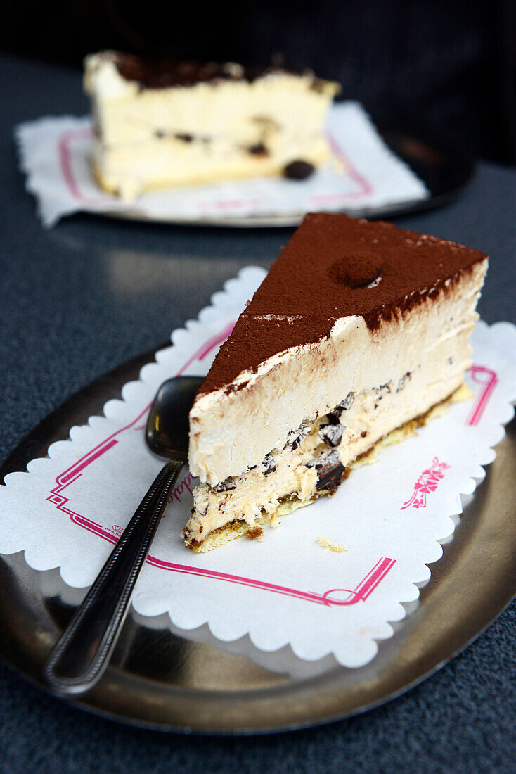 Peace of delicious tiramisu in a cafe  in Venice, Italy, Europe