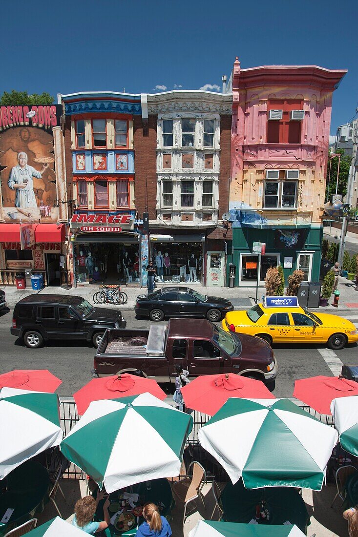 ROW OF PAINTED HOUSES SOUTH STREET DOWNTOWN PHILADELPHIA PENNSYLVANIA USA