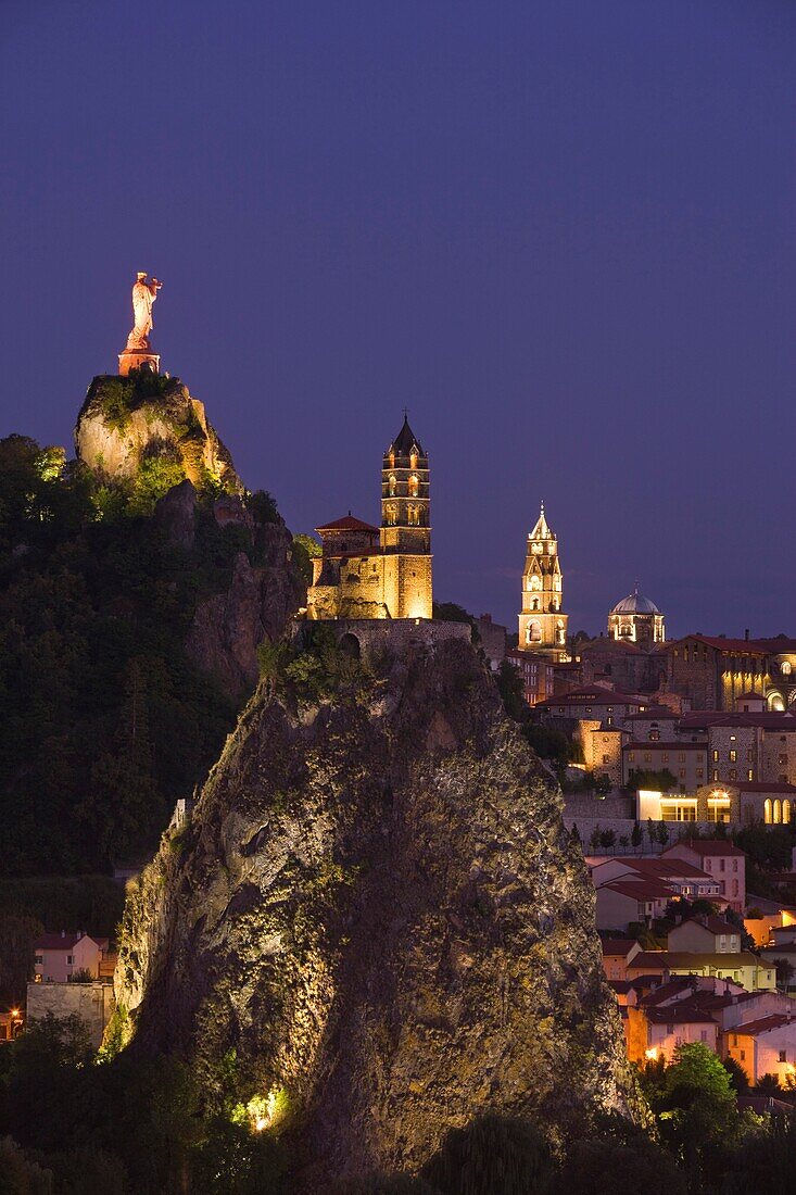 ST MICHEL D'AIGUILHE WITH CORNEILLE ROCK LE PUY EN VELAY HAUTE LOIRE AUVERGNE FRANCE