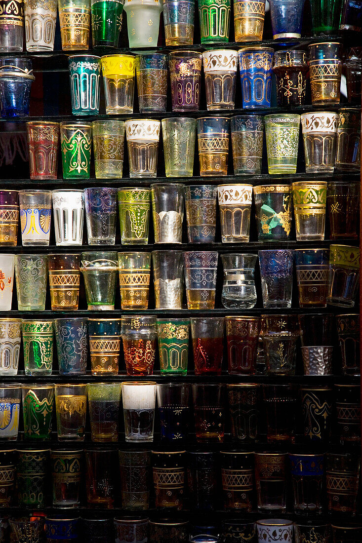 Traditional Tea Glasses On Market, Marrakesh,Morocco