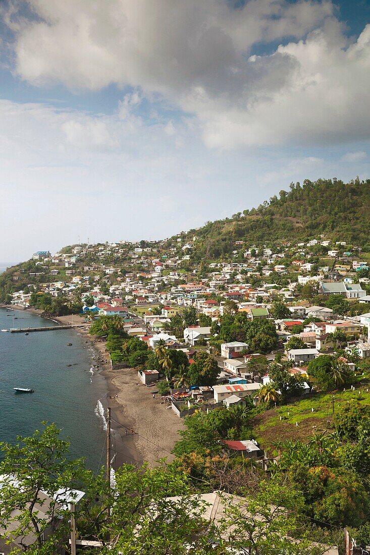 St  Vincent and the Grenadines, St  Vincent, Leeward Coast, Barrouallie, elevated town view