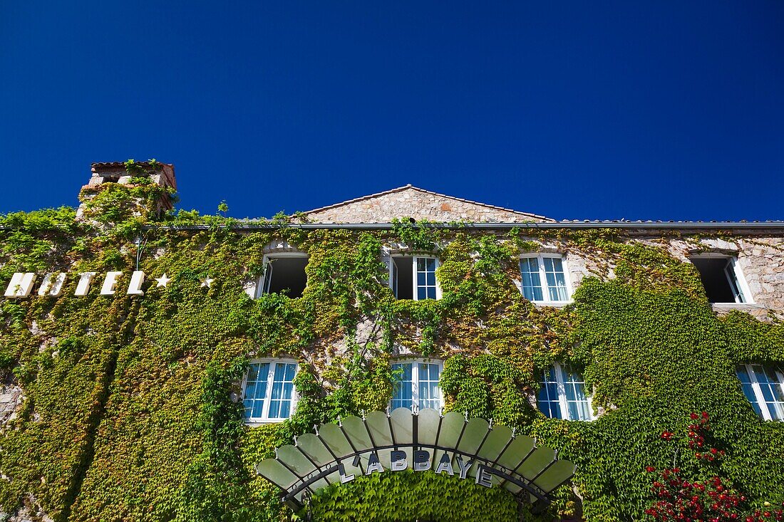 France, Corsica, Haute-Corse Department, La Balagne Region, Calvi, detail of Le Abbaye hotel