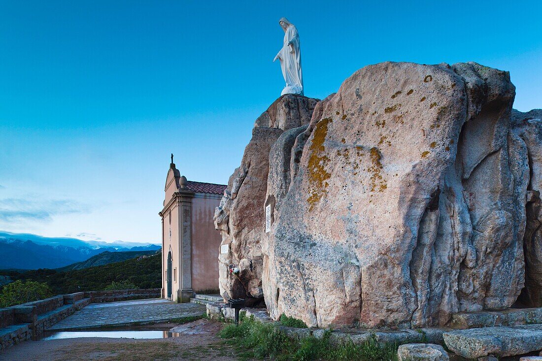 France, Corsica, Haute-Corse Department, La Balagne Region, Calvi, Notre Dame de la Serra church and shrine, dawn