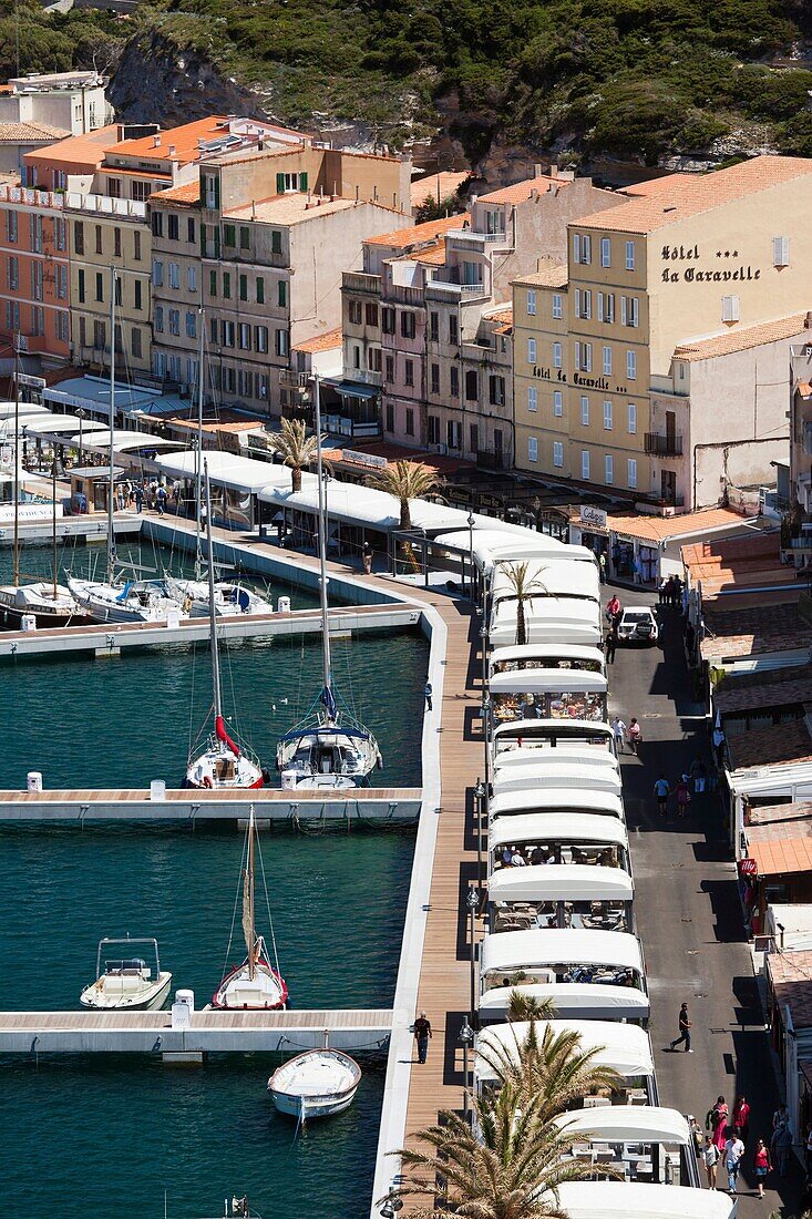 France, Corsica, Corse-du-Sud Department, Corsica South Coast Region, Bonifacio, elevated view of the port