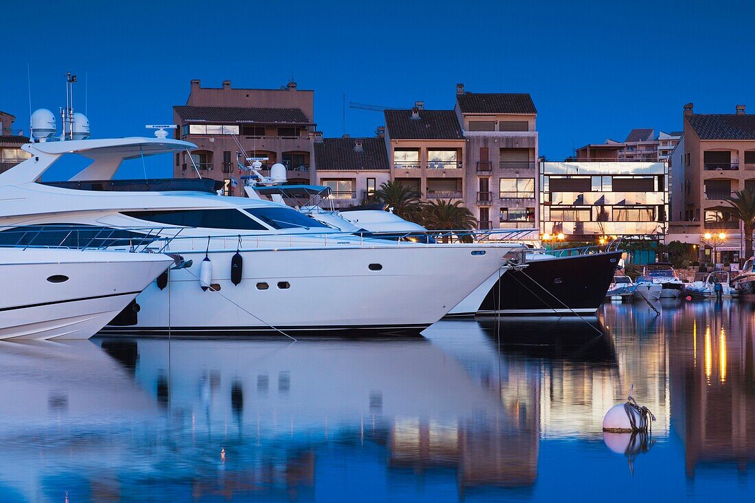 France, Corsica, Corse-du-Sud Department, Corsica South Coast Region, Porto Vecchio, marina, dawn