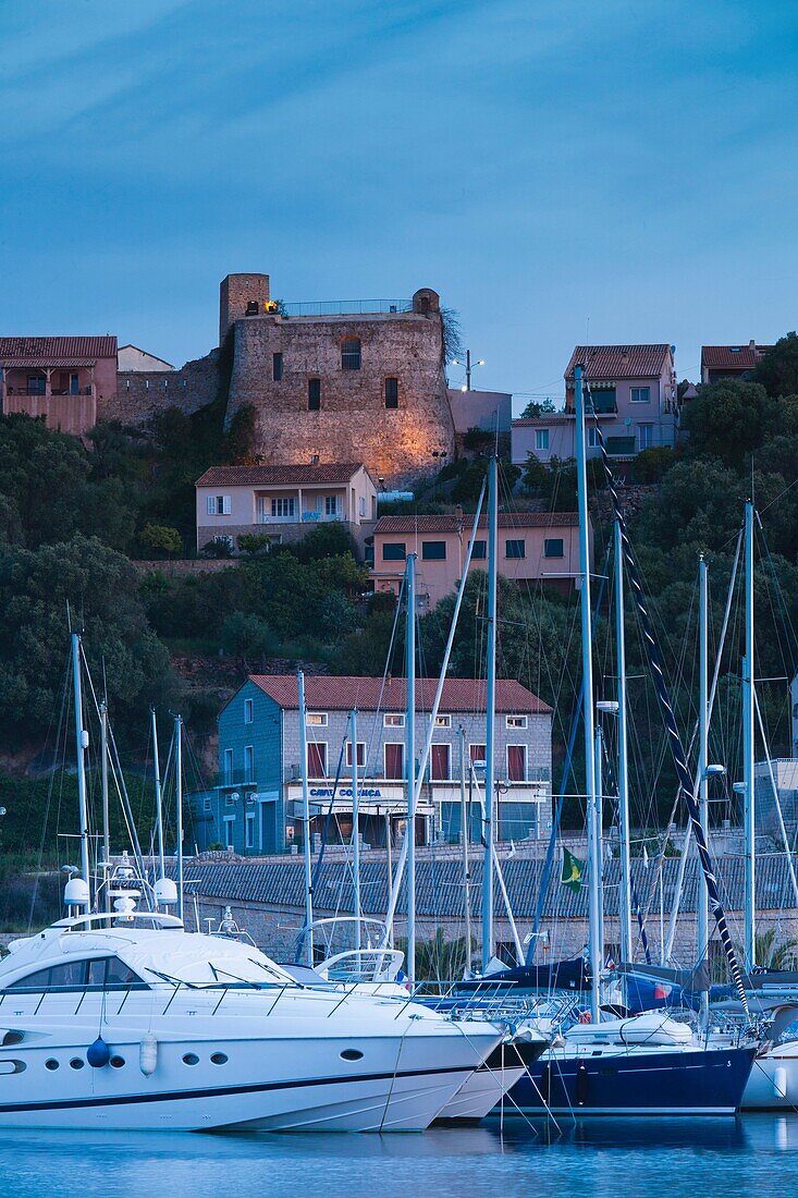 France, Corsica, Corse-du-Sud Department, Corsica South Coast Region, Porto Vecchio, marina and Citadel, dawn