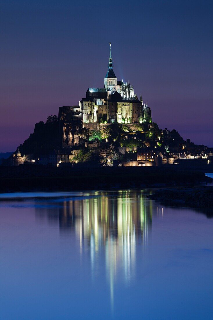 France, Normandy Region, Manche Department, Mont St-Michel, dusk