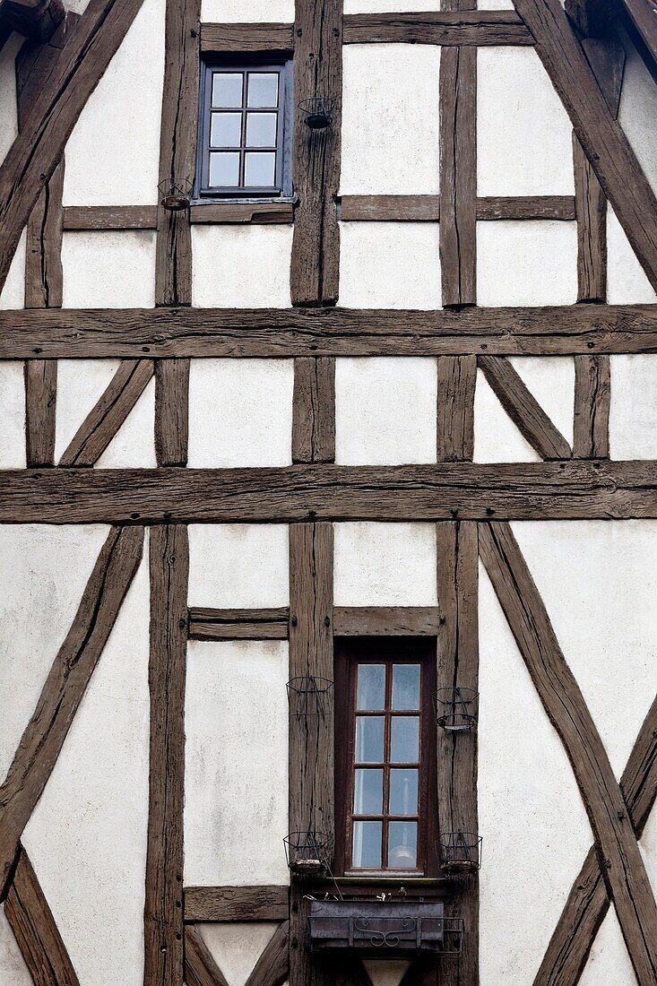 France, Centre Region, Eure et Loir Department, Chartres, half-timbered house detail, Rue des Ecuyers