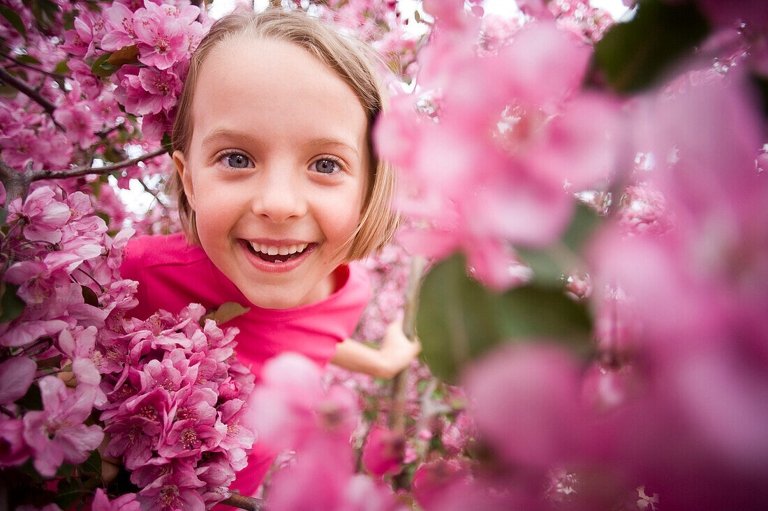 Girl in Pink Flowering Tree, Winnipeg, Manitoba