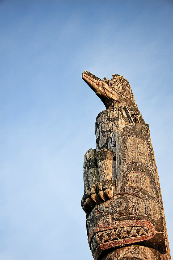 West coast First Nation carvings and designs, Fort Rupert, Vancouver Island, British Columbia