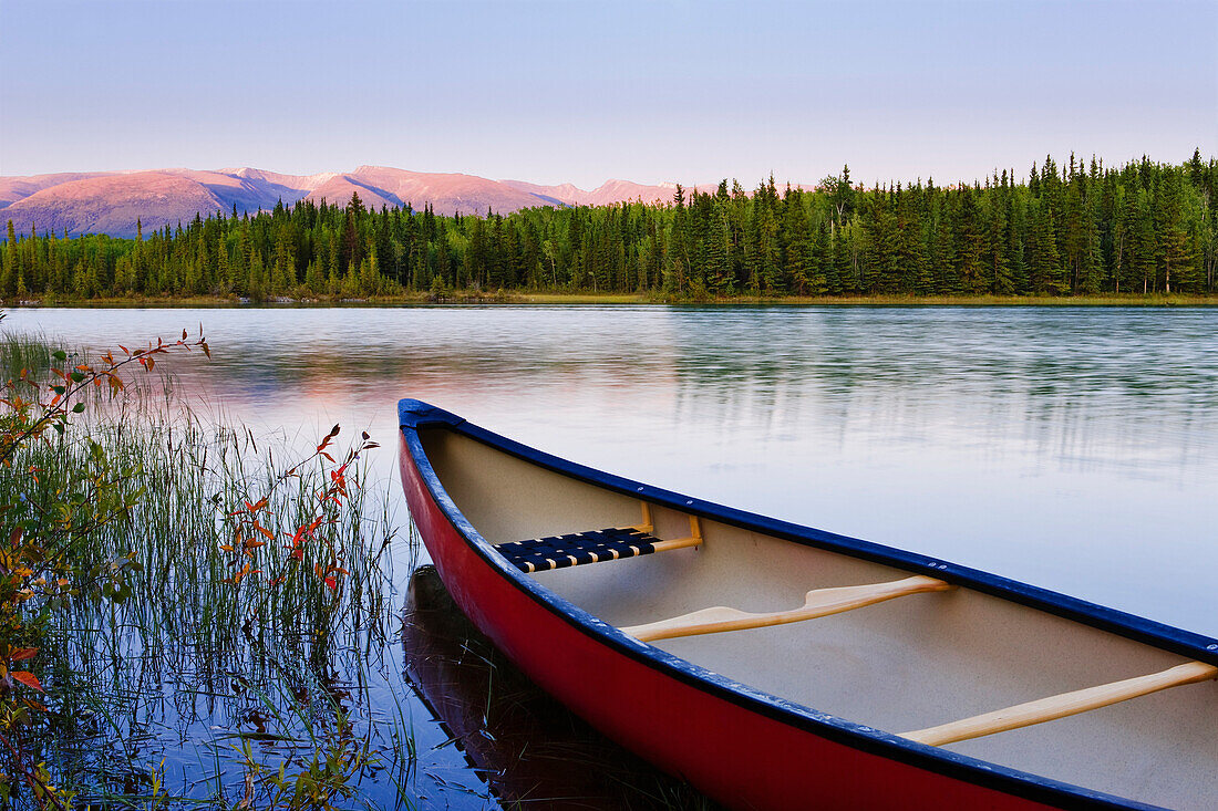 Artist's Choice: Canoe and Boya Lake at sunset, Boya Lake Provincial Park, Northern British Columbia