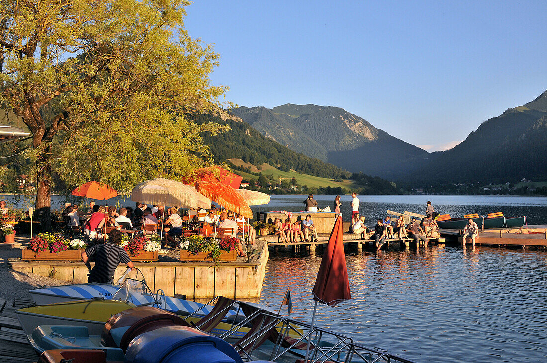 Boat hire and cafe in Schliersee, lake Schliersee, Bavaria, Germany