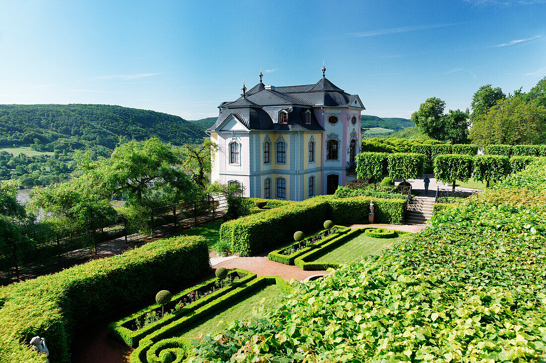 Schlosspark, Rokoko Schloss Dornburg, Saaletal, Dornburg-Camburg bei Jena, Thüringen, Deutschland