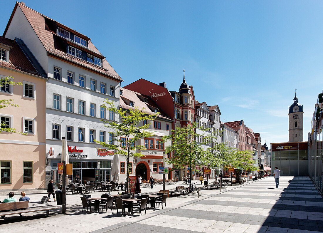 Johannis Street with parish church of St. Michael, Jena, Thuringia, Germany