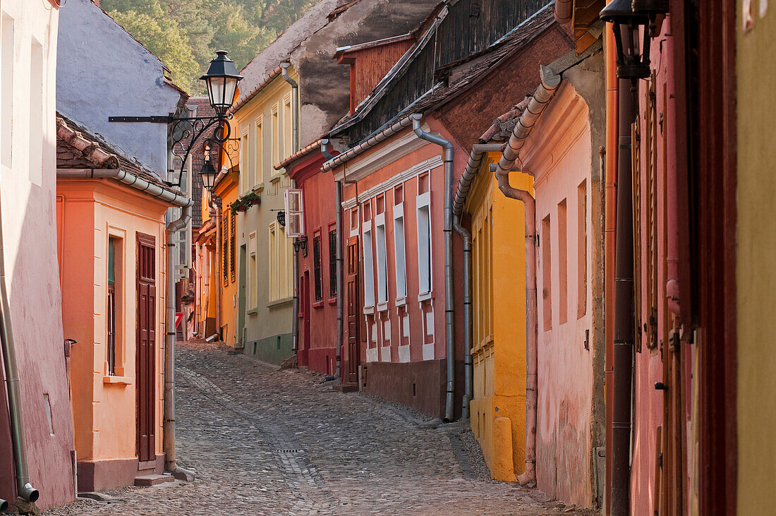 Alley in the historic centre, Sighisoara, Transylvania, Romania