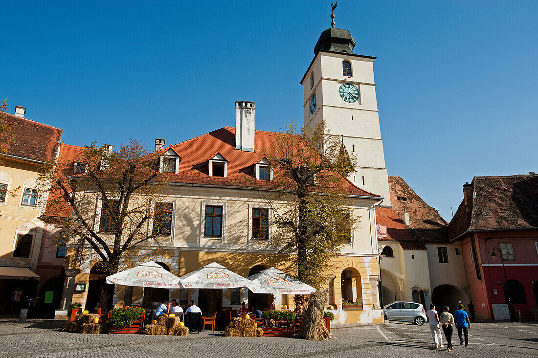 Piata Huet in the historic part of town, Sibiu, Transylvania, Romania