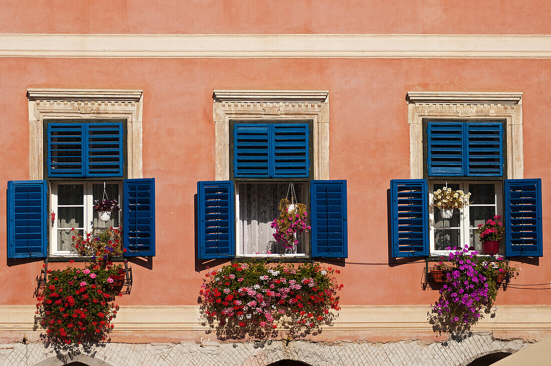 detail of a house in the historic part of town, Sibiu, Transylvania, Romania