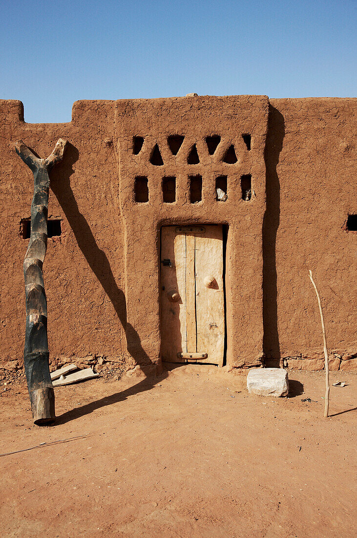 Door of an adobe structure house, Ouagadougou, Centre Region, Burkina Faso