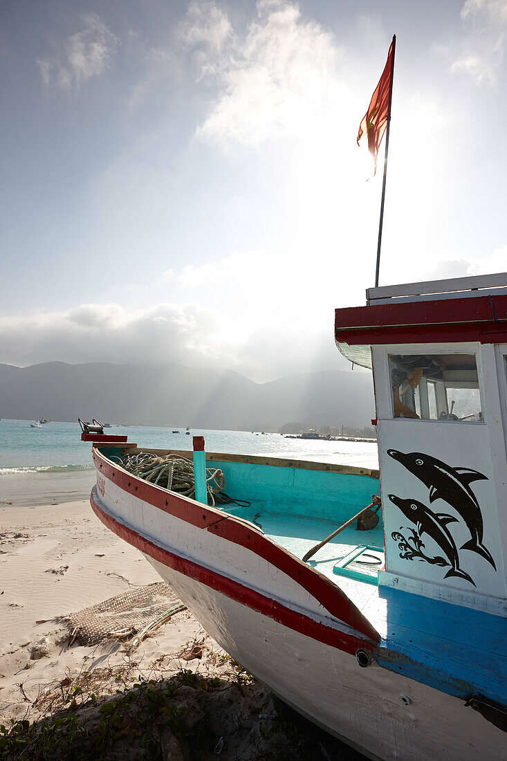 Excursion boat at Con Son beach, Con Dao Island, Con Dao National Park, Ba Ria-Vung Tau Province, Vietnam