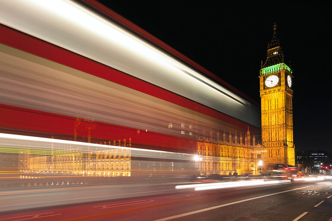 Palace of Westminster mit Elizabeth Tower bei Nacht, London, England, Großbritannien