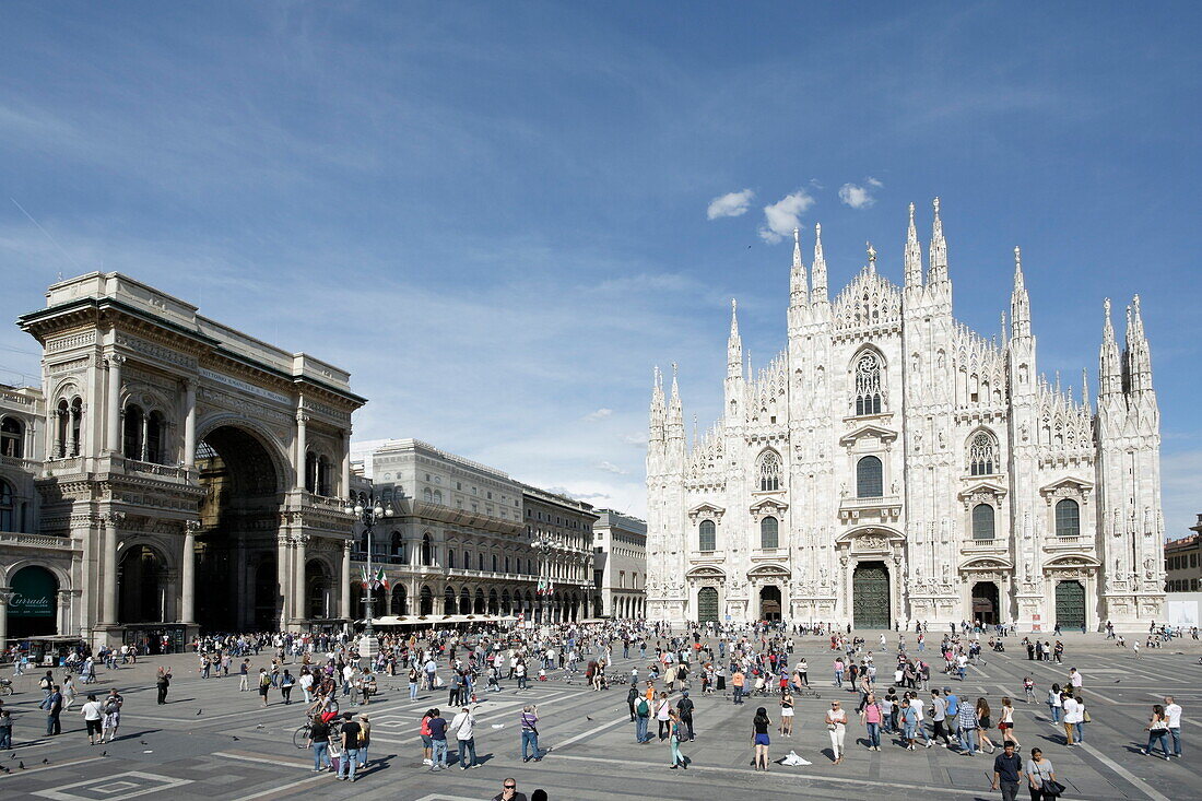 Piazza del Duomo with Milan Cathedral and Galleria Vittorio Emanuele II, Milan, Lombardy, Italy