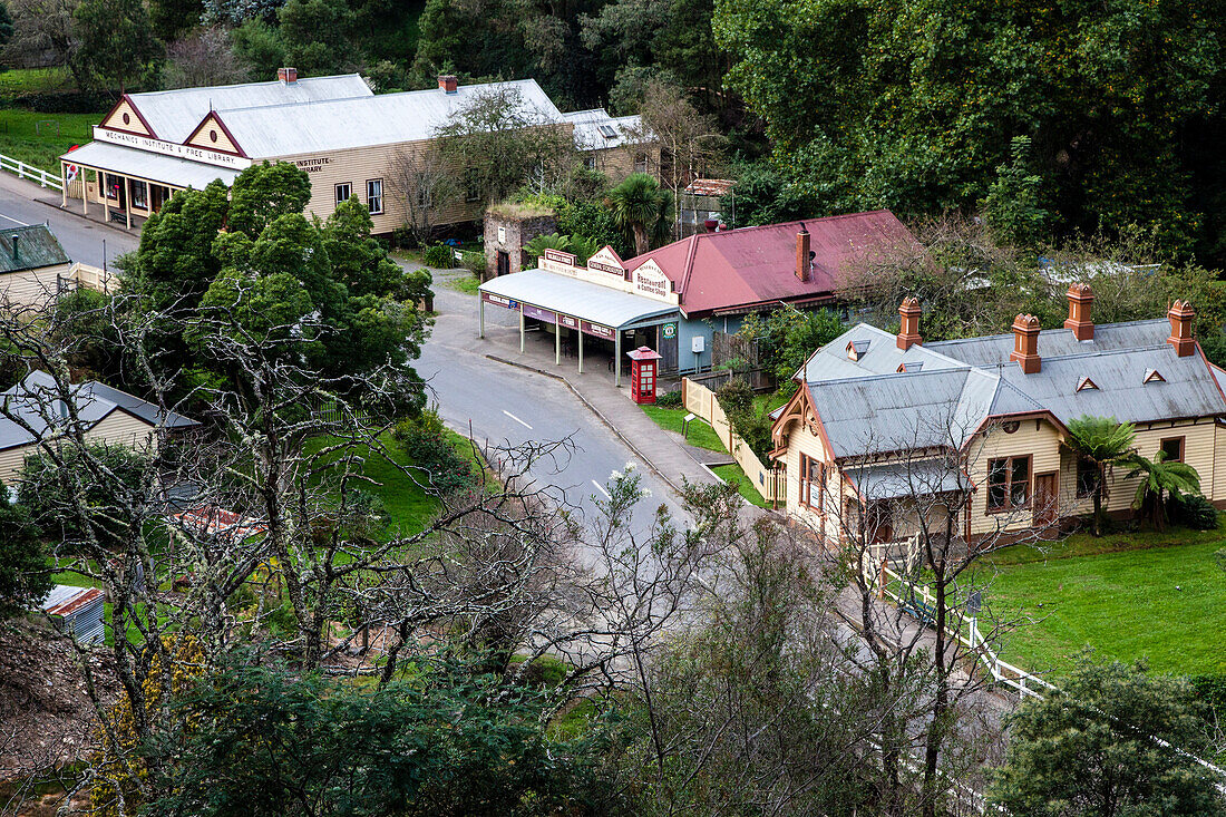 View over historic gold mining town, Walahalla, Victoria, Australia