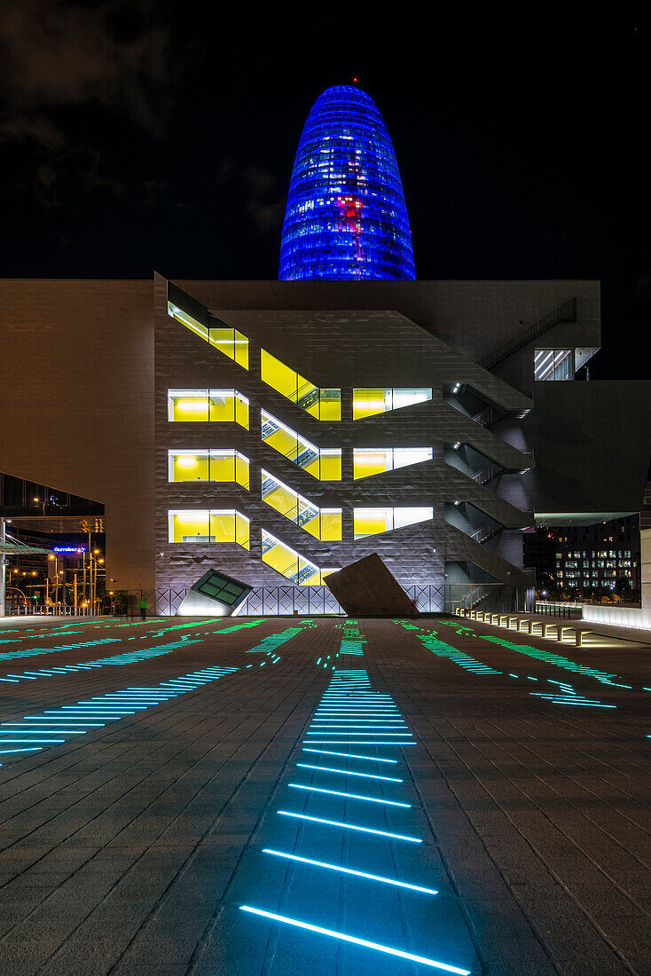 Torre Agbar at night,architect Jean Nouvel,22@ quarter,Barcelona,Spain