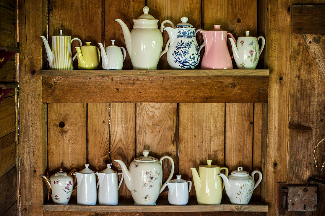 Still life with antique coffee pots, Freiamt, Emmendingen, Baden-Wuerttemberg, Germany