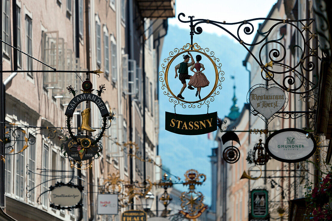 Shop signs on Getreidegasse, Salzburg, Austria