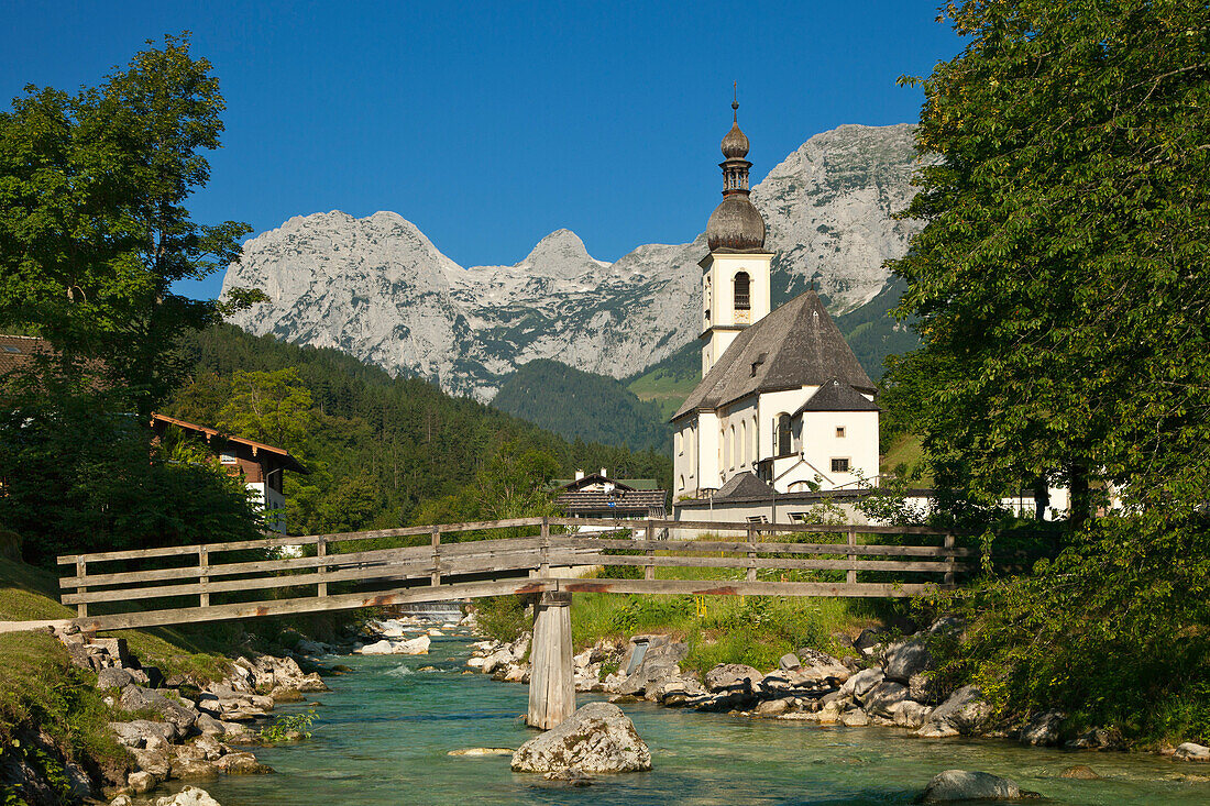 Ramsau church, view to Reiteralpe, Berchtesgaden region, Berchtesgaden National Park, Upper Bavaria, Germany