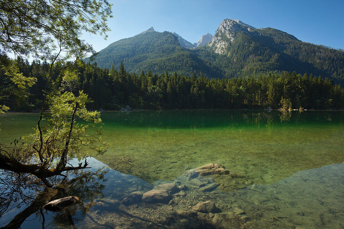 Hintersee, view to Hochkalter, near Ramsau, Berchtesgaden region, Berchtesgaden National Park, Upper Bavaria, Germany